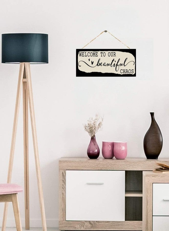 HOMECOR Welcome to Our Beautiful Chaos for Front Door, Wooden Wall Hanging - 10x4 Inches, Black - Image 3